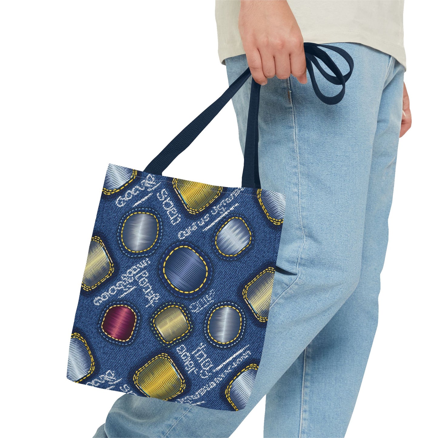 Denim Fabric Imitation Print Unisex Canvas Bag Poly Spun 3 Sizes Tote Bag 138
