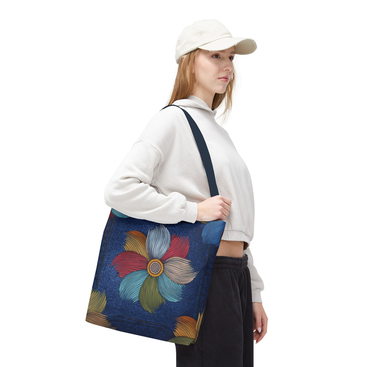 Denim Fabric Imitation Print Unisex Canvas Bag Poly Spun 3 Sizes Tote Bag 159-17