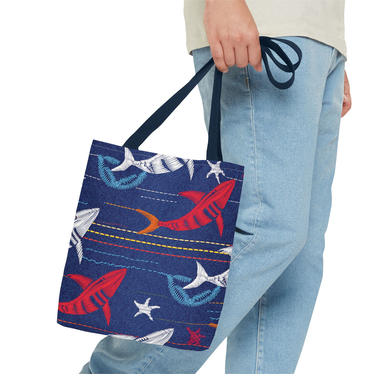 Denim Fabric Imitation Print Unisex Canvas Bag Poly Spun 3 Sizes Tote Bag 182-16