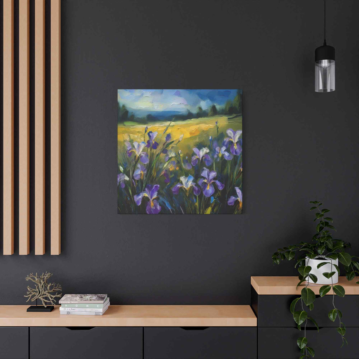 Irises Floral Print Canvas, Floral Oil Paint Print 20x20, 24x24, 30x30, 32x32, 36x36 Art Design Pine-Wood Inner Frame MC-182