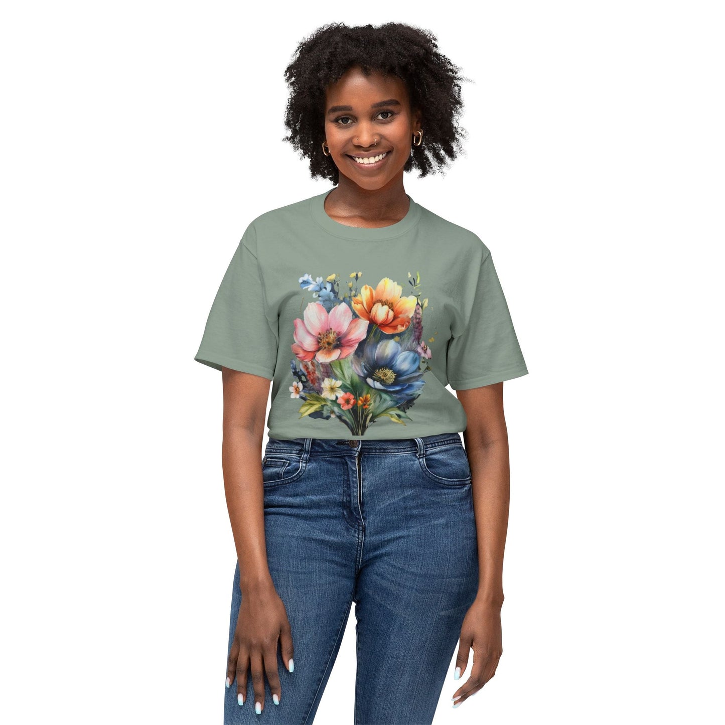 Floral T Shirt With Full Color Art Print Unisex HD Cotton Designed And Printed In USA