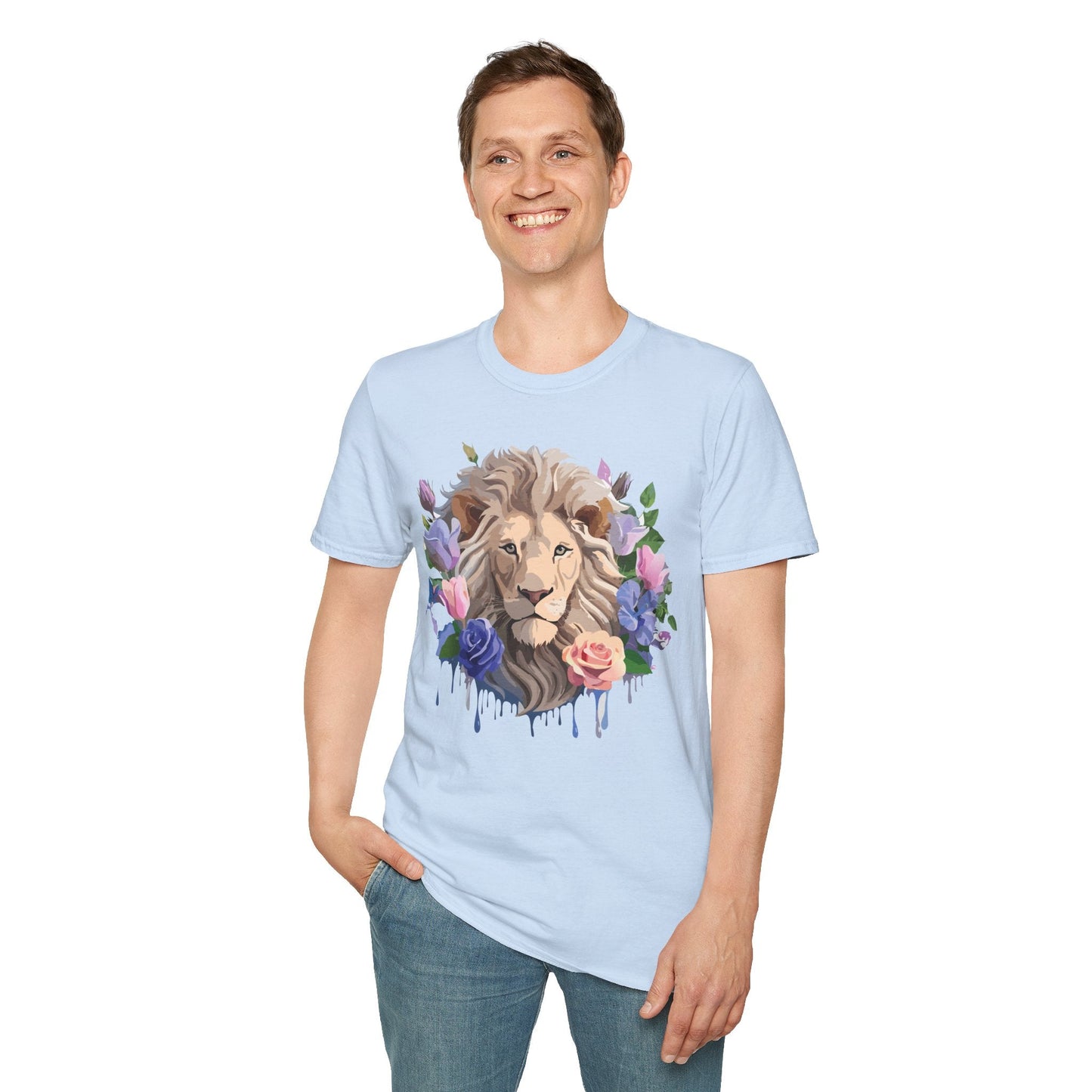 Unisex Floral Lion Tee Shirt Softstyle Gildan 64000 100 Percent Cotton