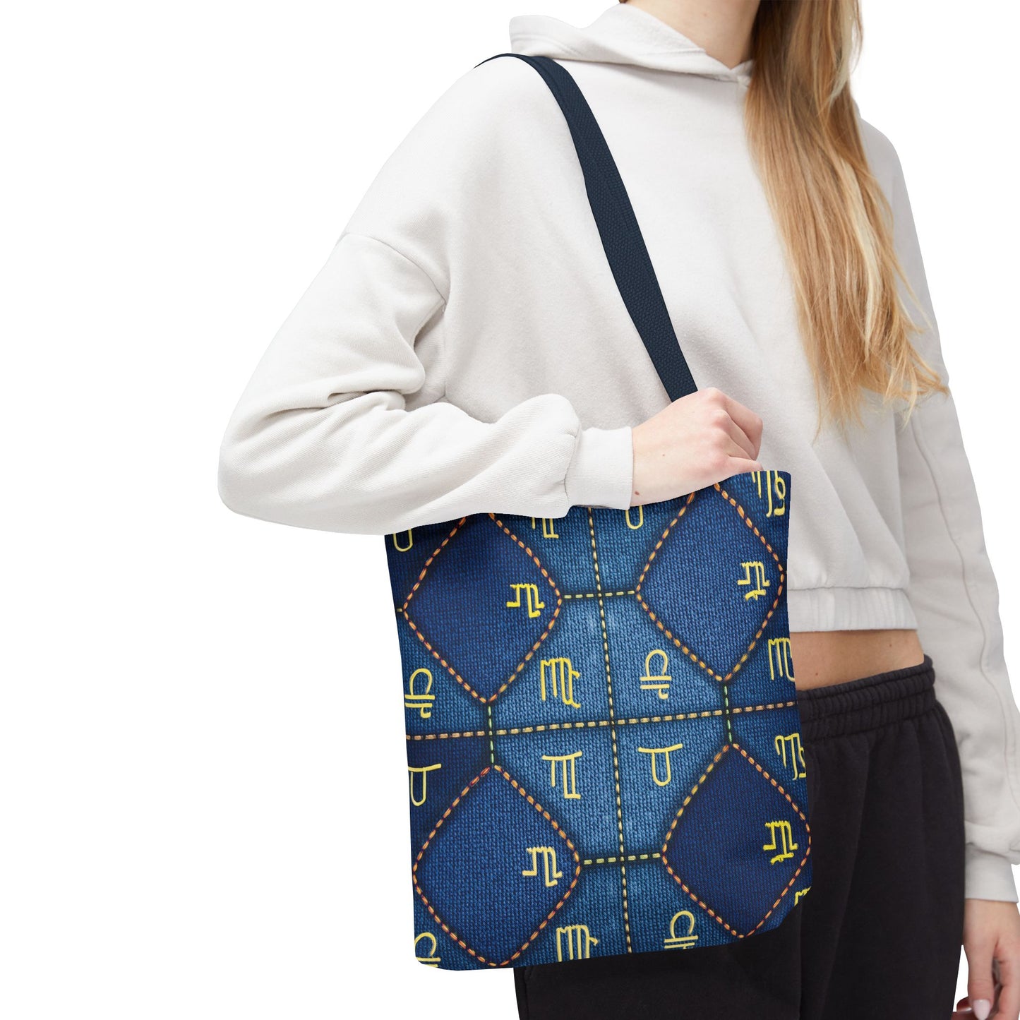 Denim Fabric Imitation Print Unisex Canvas Bag Poly Spun 3 Sizes Tote Bag 184-2