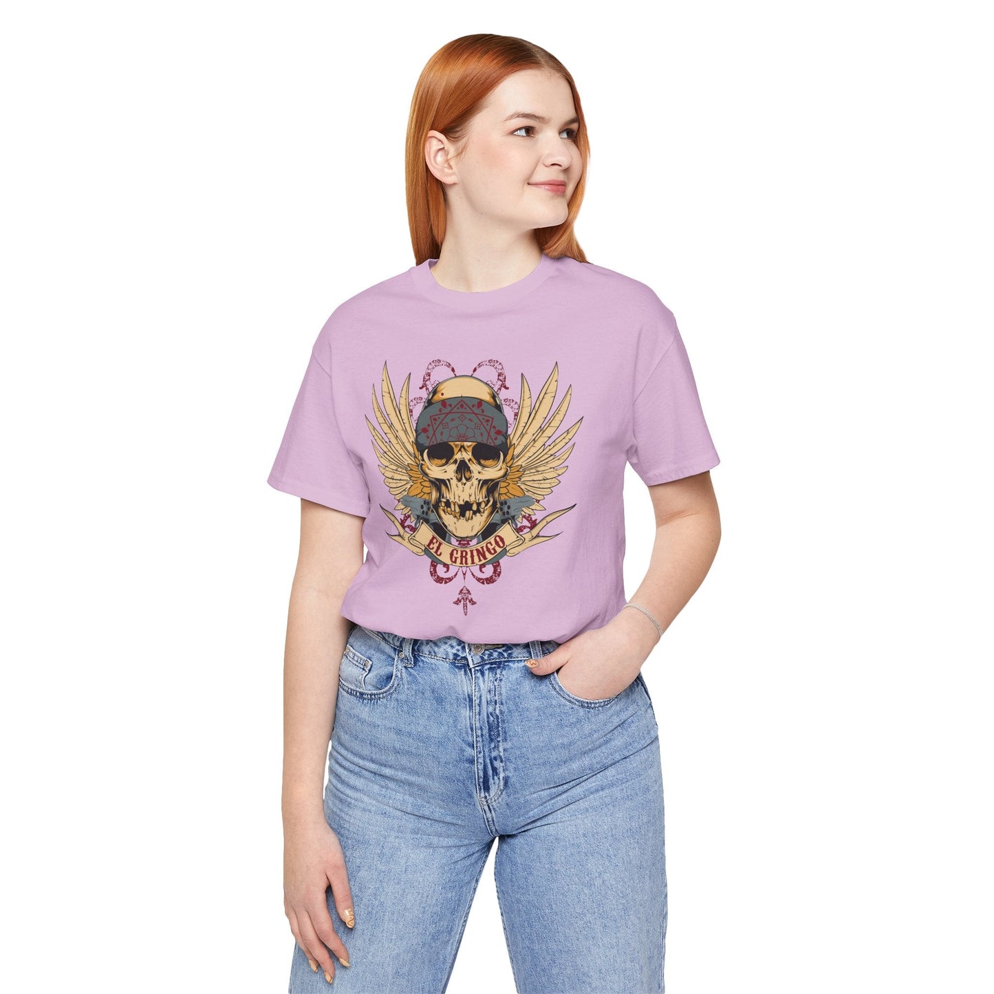 El Gringo Skull with Wings T-Shirt Vintage Tattoo Style Art-53