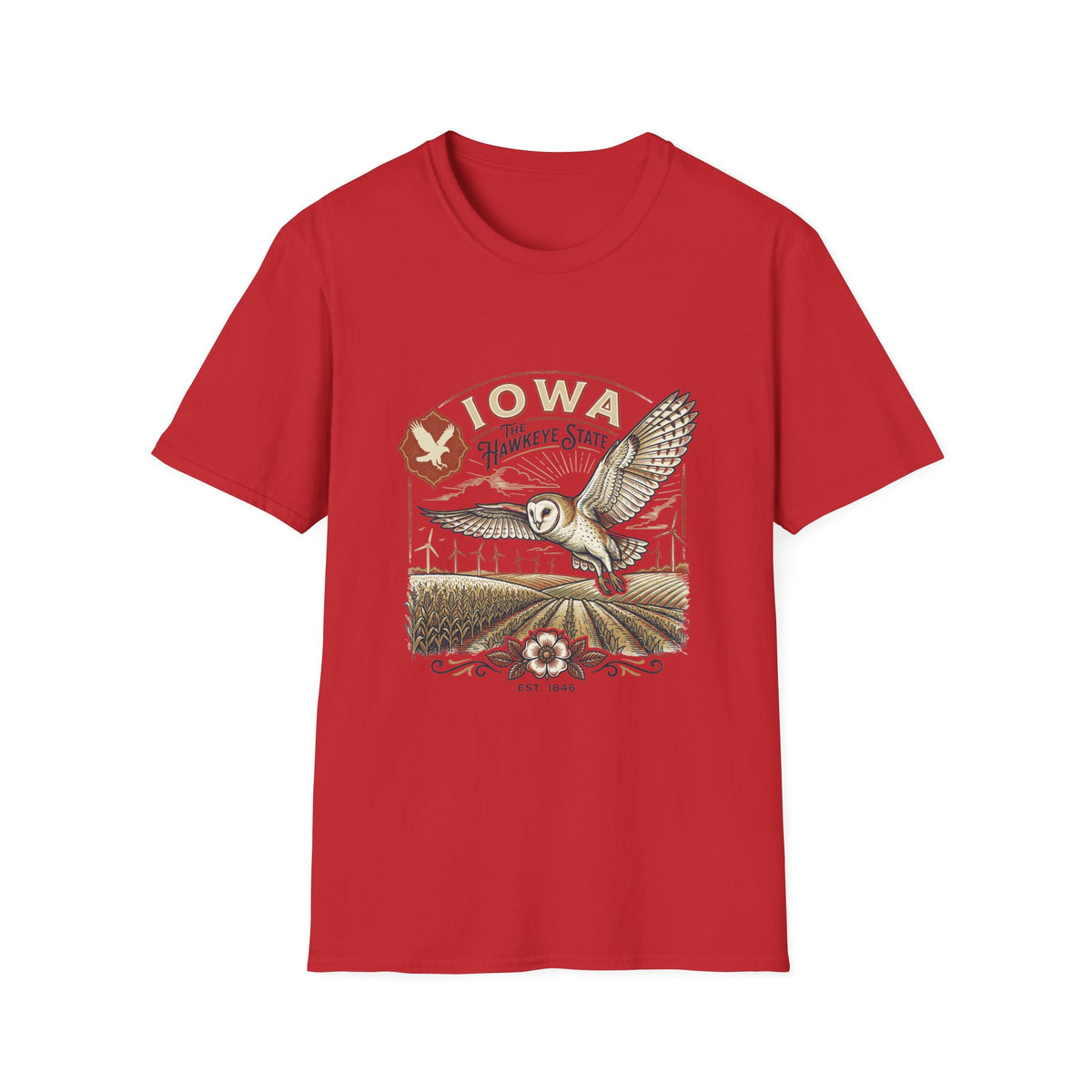 Iowa Owl Hawkeye State Vintage Graphic Tee - Travel Tourist Graphic Design Unisex 100 Cotton Gildan T-Shirt