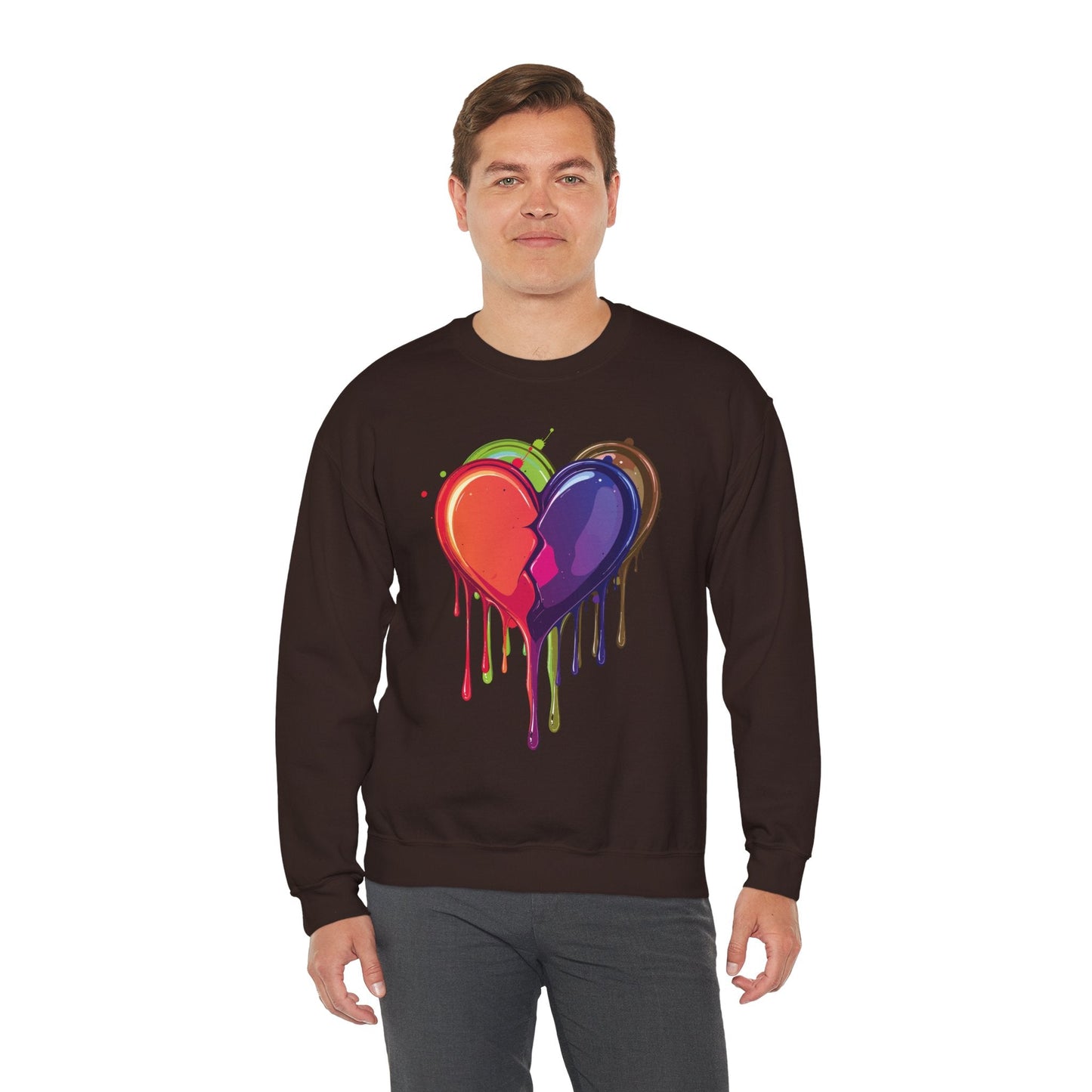 Unisex Double Heart Sweatshirt Valentines Day Love Theme Big Heart Design
