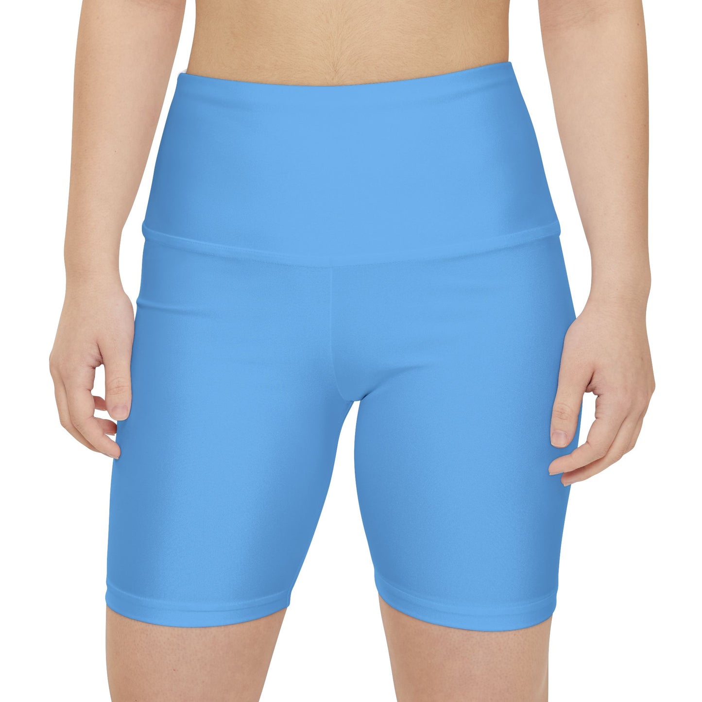 Ice Sky Blue Women's Workout Shorts — Solid High-Waist Biker Shorts for Exercise & Everyday Wear