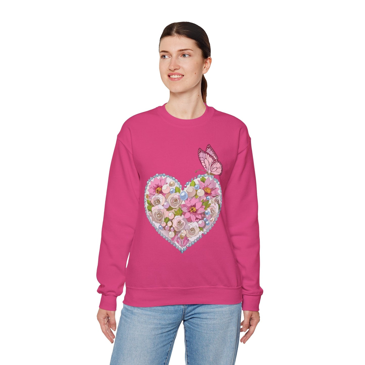 Floral Heart Sweatshirt Unisex Crewneck Valentines Day 50 50 Heavy Blend Gildan 18000