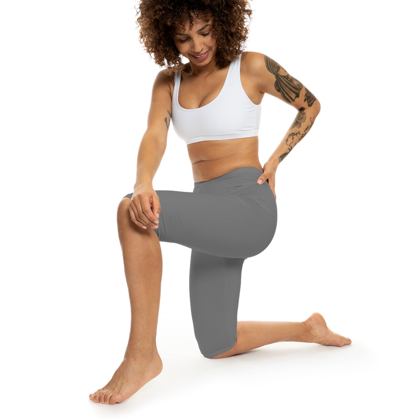 Grey Color Women's Brushed Suede Poly Span Casual Capri Leggings XS-2XL
