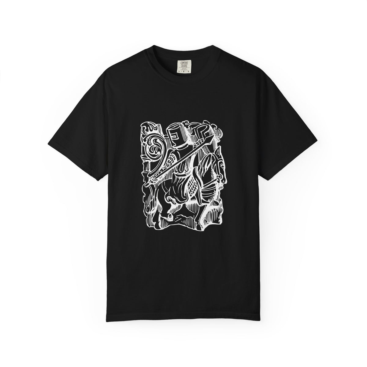 Unisex Cotton Garment Dyed T-Shirt with Knight Graphic Design