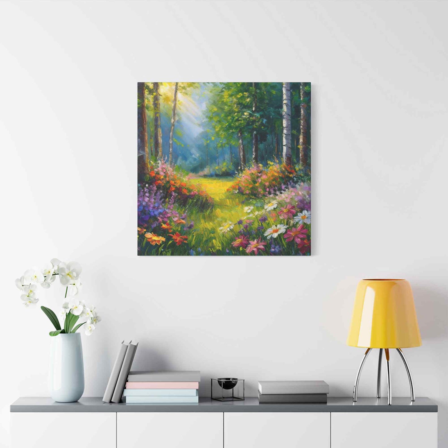 Summer Forest Print Canvas, Oil Paint Print 20x20, 24x24, 30x30, 32x32, 36x36 Art Design Print Pine-Wood Inner Frame MC-90