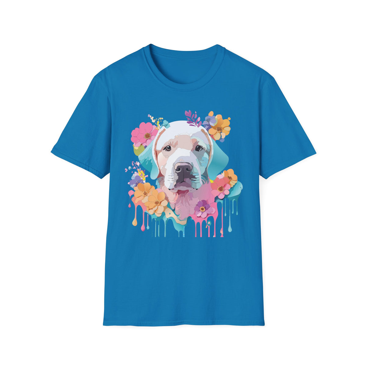 Colorful Pitbull Portrait T-Shirt | Floral Dog Art, Watercolor Drip
