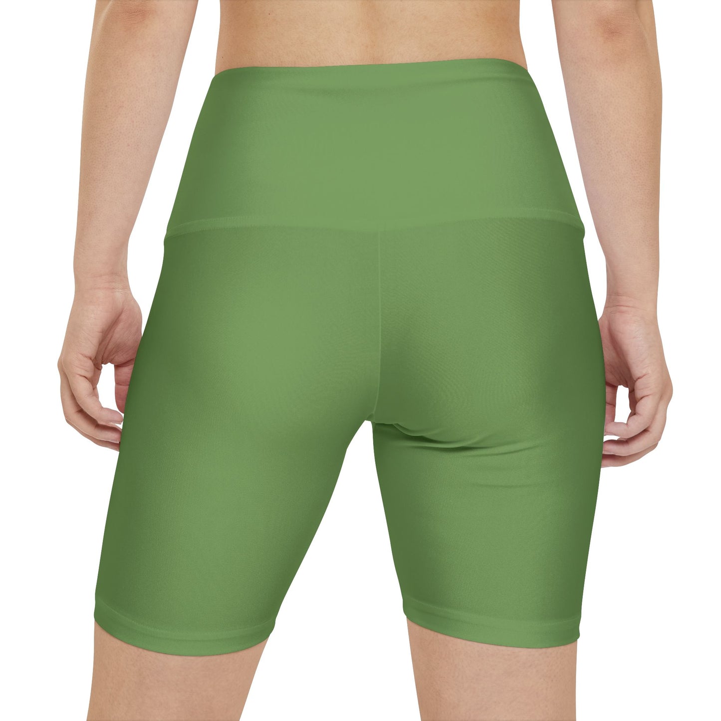 Sage Green Workout Shorts — Women's High-Waist Athletic Biker Shorts (Solid Green)