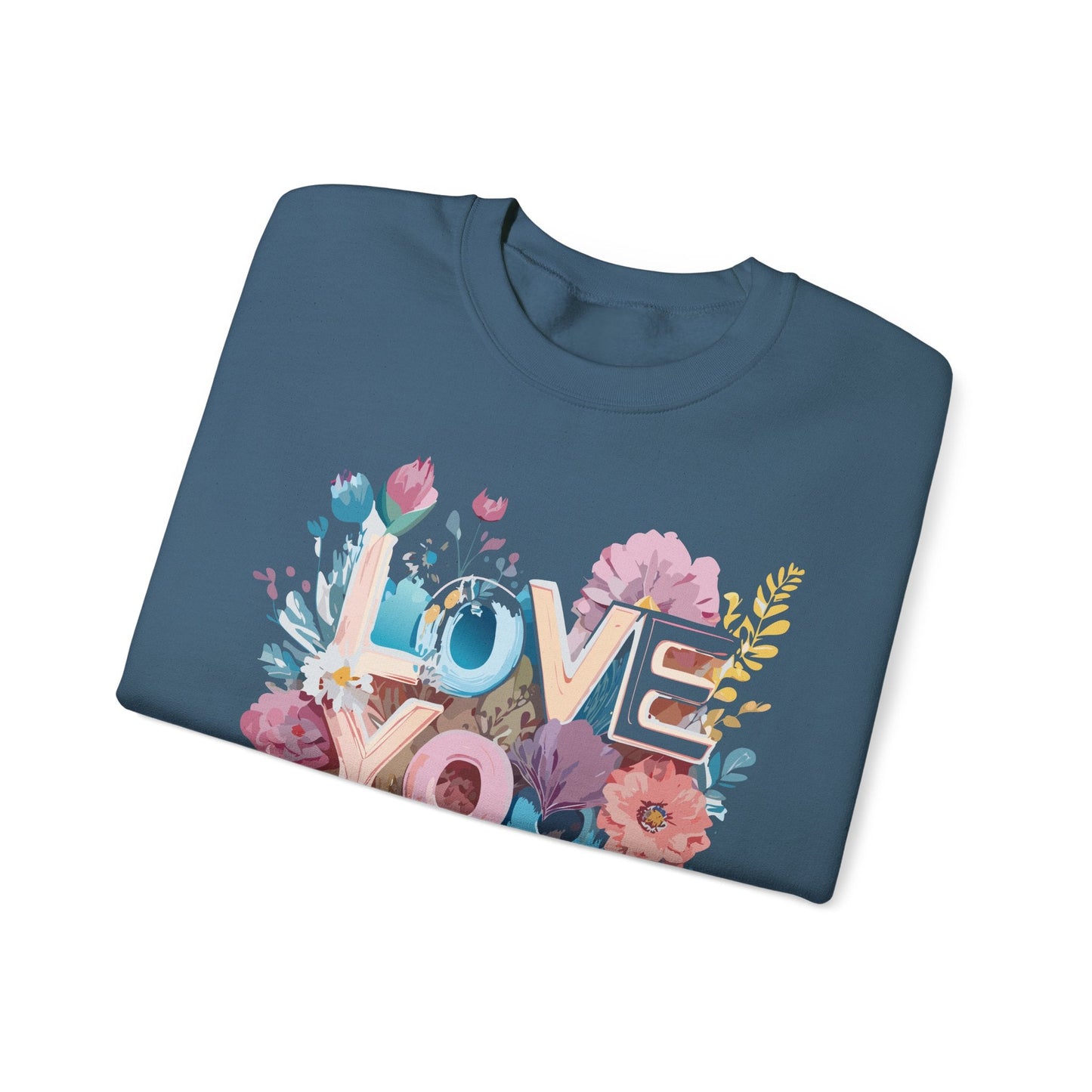 Floral Love Sweatshirt Unisex Heavy Blend Crewneck Valentine Day Flower Print Cozy Fleece Warm Gift