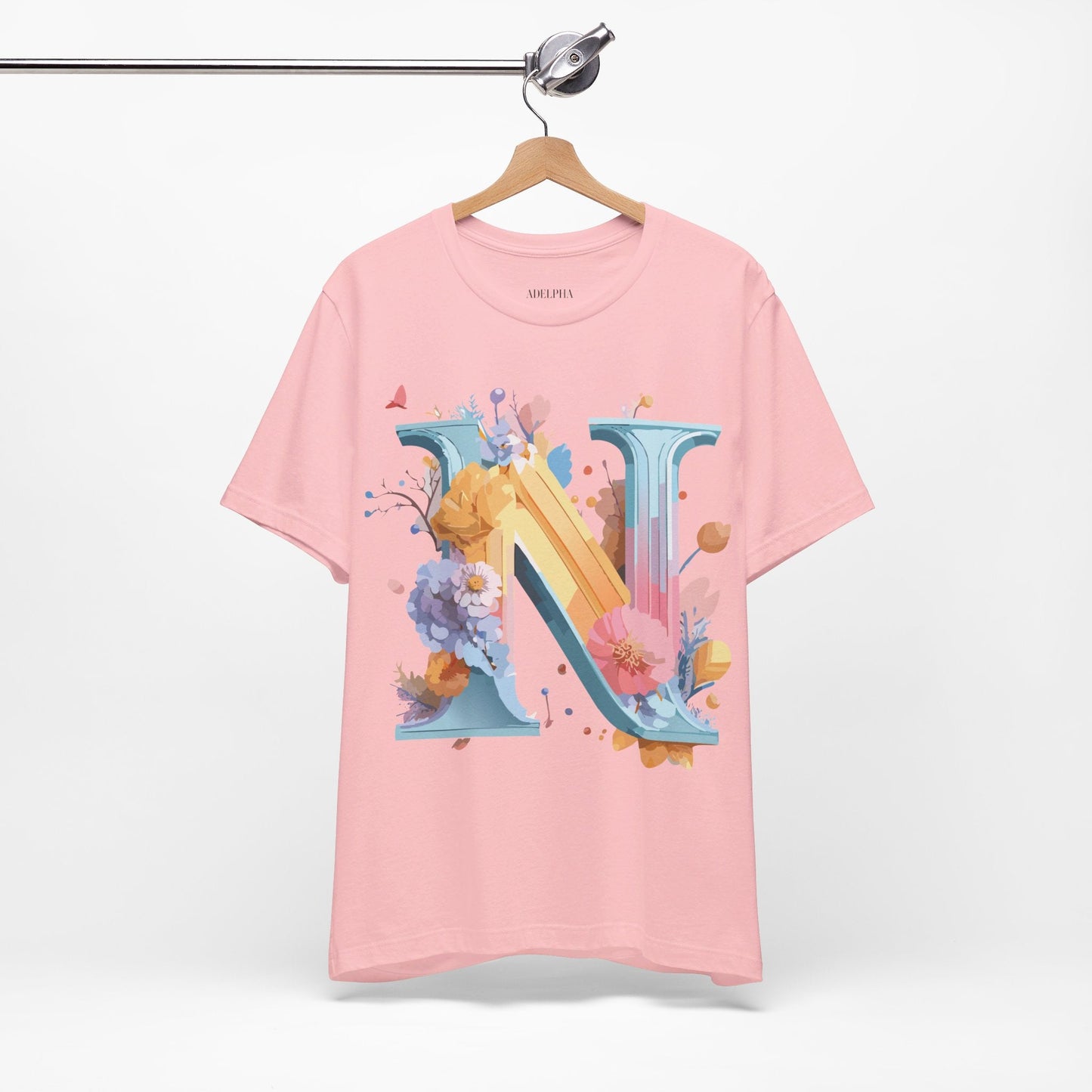 Letter N Shirt Classic Unisex Graphic Tee With Premium Vintage Adelpha Artwork Jersey Short Sleeve