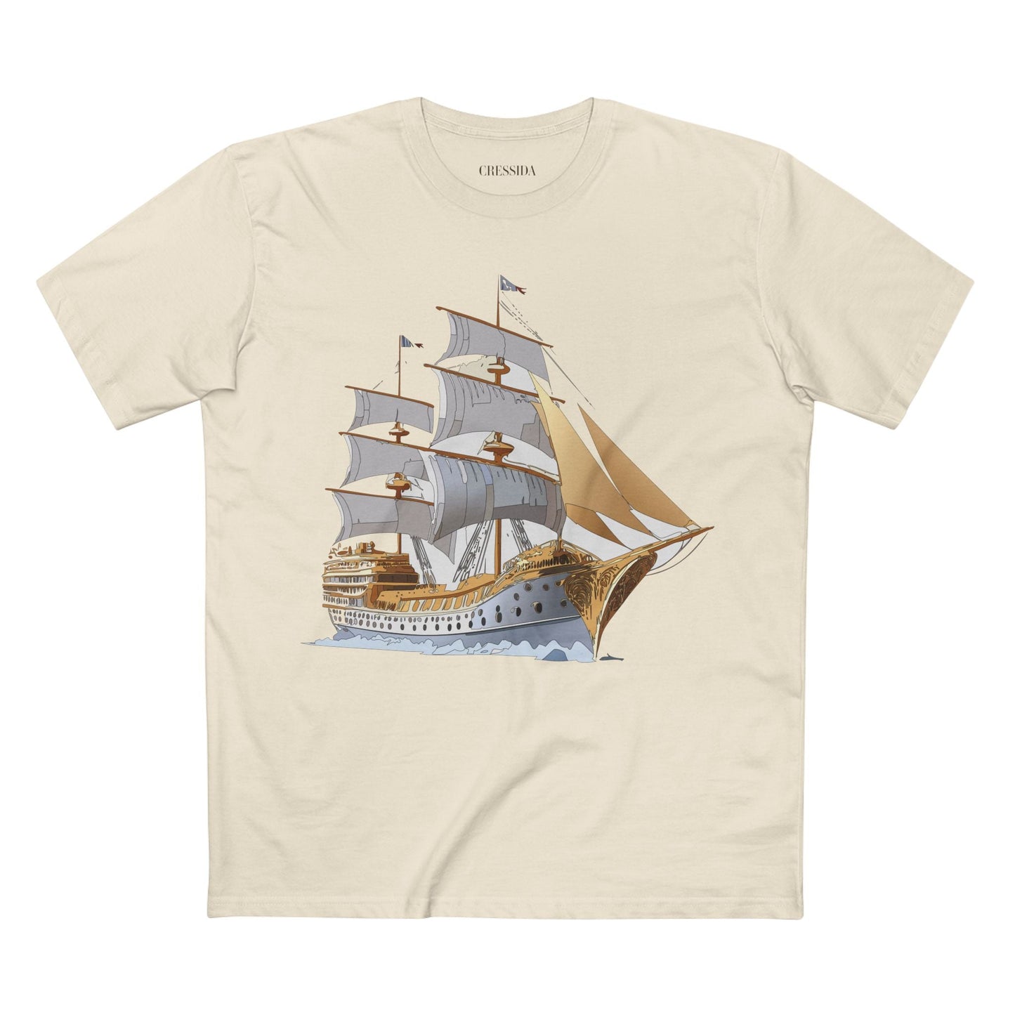 Ship Graphic Unisex 100 Cotton T-Shirt with Gold Frigate Art Design 7
