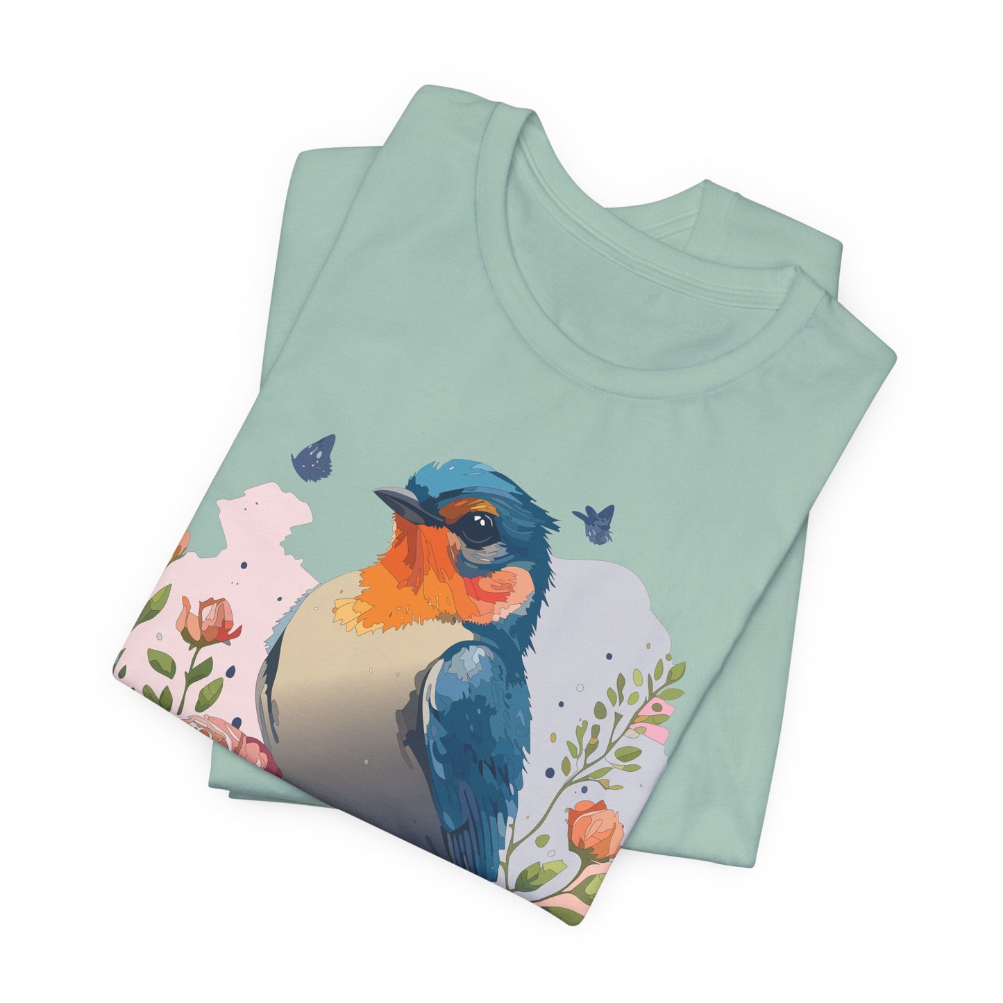 Floral Bird Tee, Animal Shirt, Bird Shirt, Floral Tee, Flower T-shirt, T-Shirt with Animal