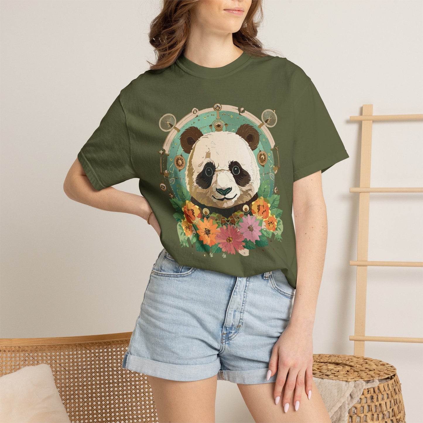 Panda Portrait Graphic T-Shirt Unisex Cotton Floral Animal Art Tee p3