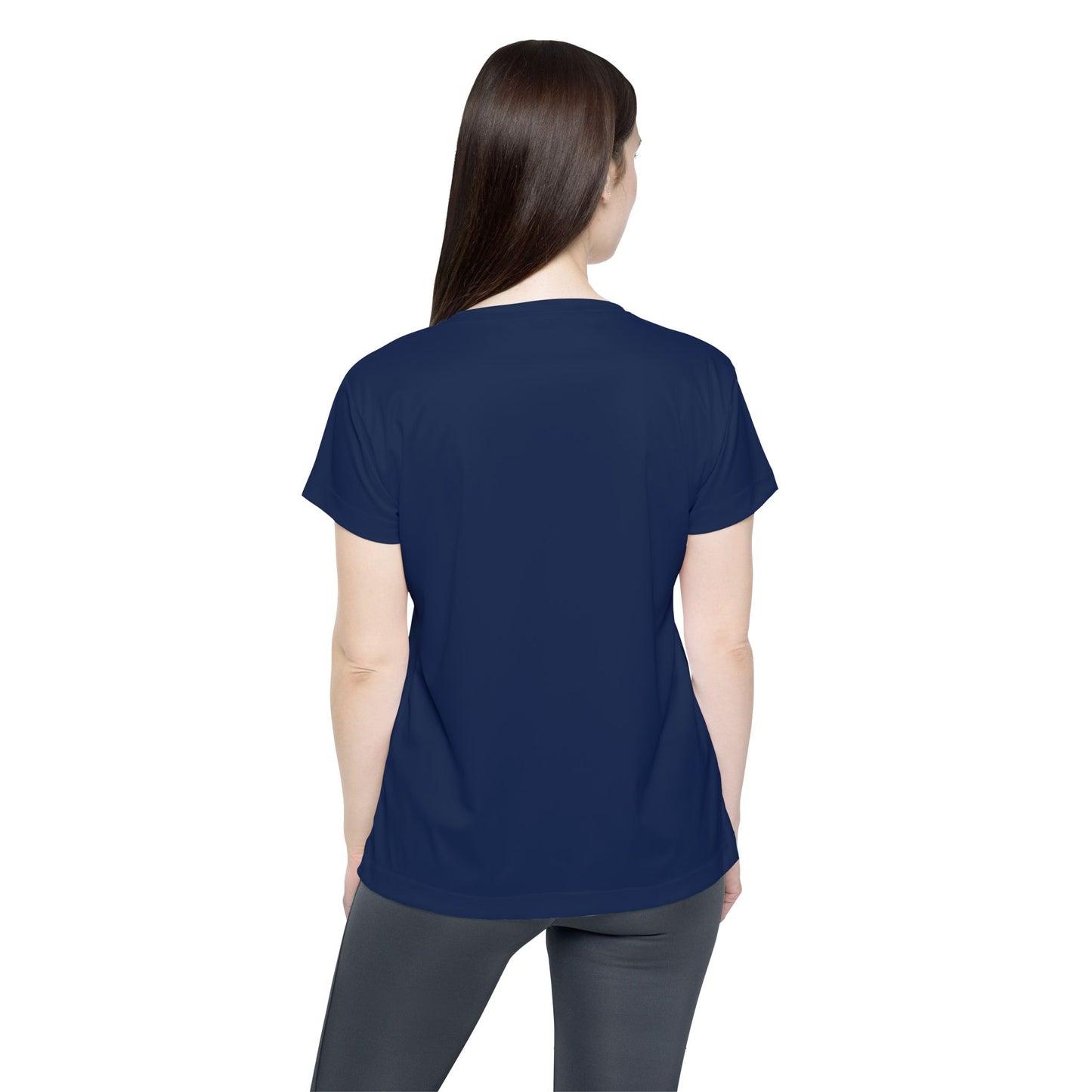 Prussian Navy Blue Solid Color Print Women's Sports Jersey Short Sleeves Poly Athletic Tee