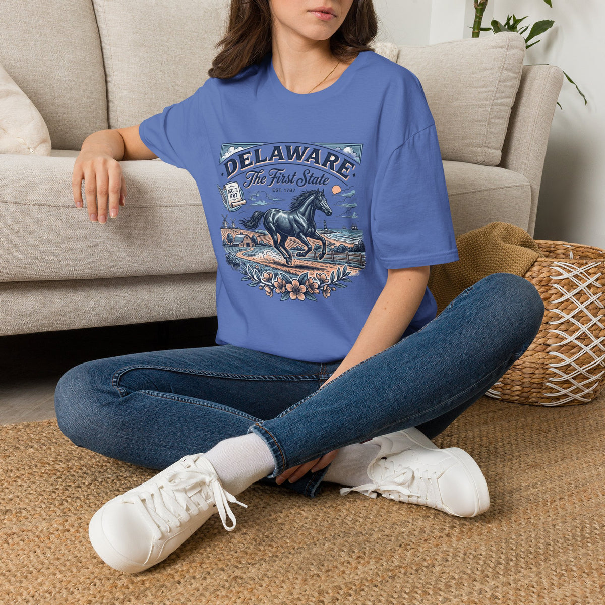 Delaware The First State Horse Travel Tourist Graphic Tee Unisex 100 Cotton Gildan T-Shirt