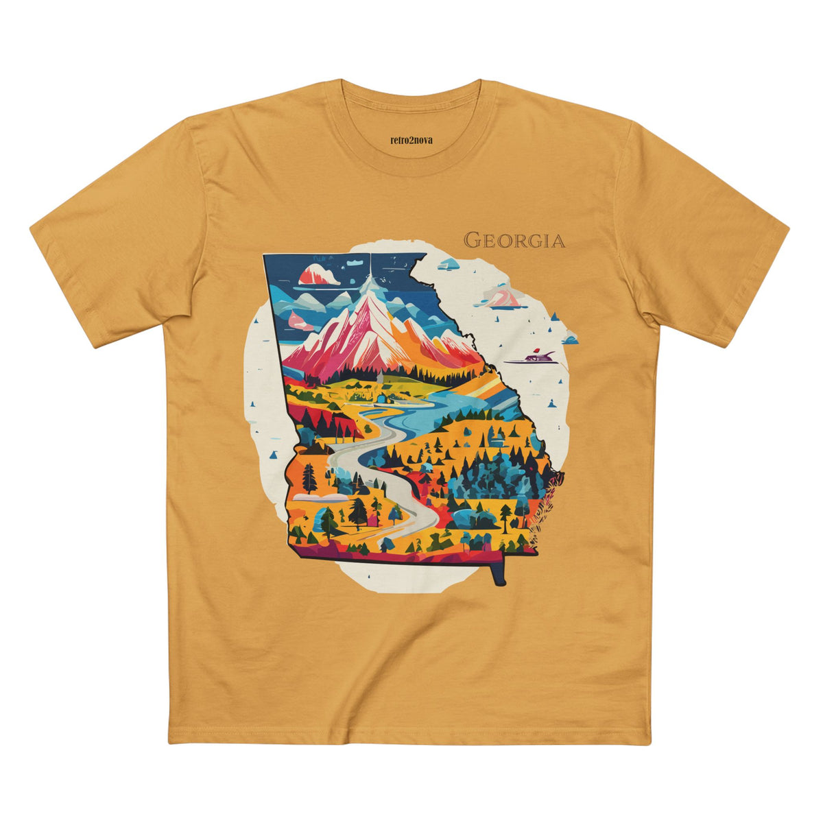 Georgia State Scenic Map T-Shirt | Mountain River Landscape Tee