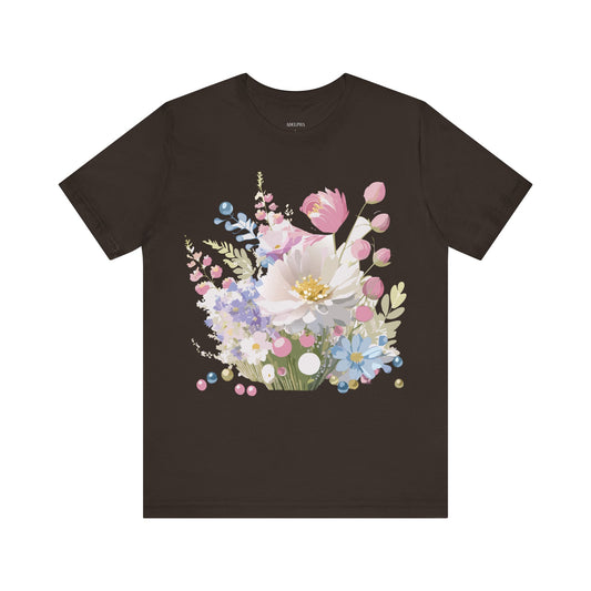 Floral Graphic Unisex Cotton Bella+Canvas Tee with Flowers Art Design n121