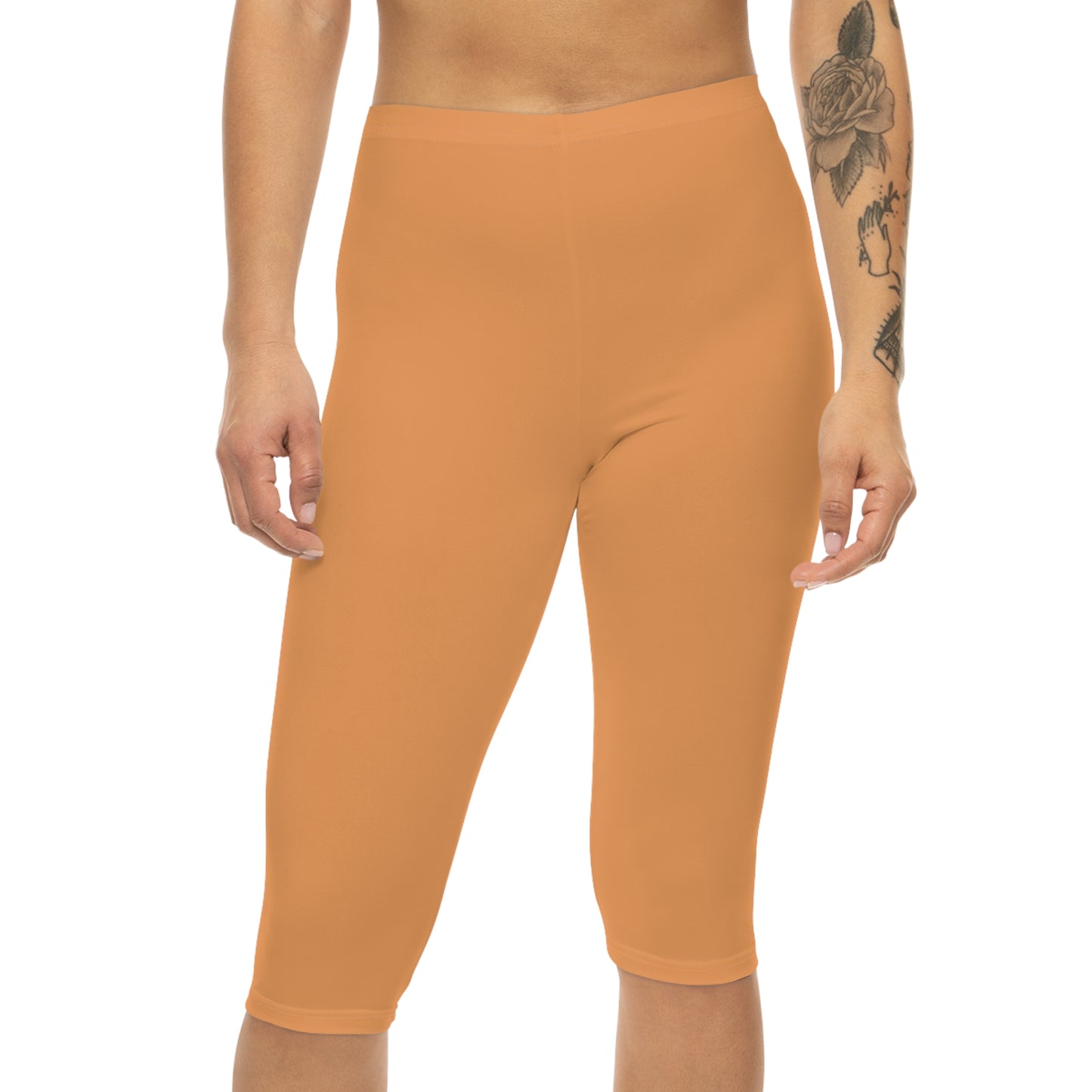 Sandy Gold Color Women's Brushed Suede Poly Span Casual Capri Leggings XS-2XL