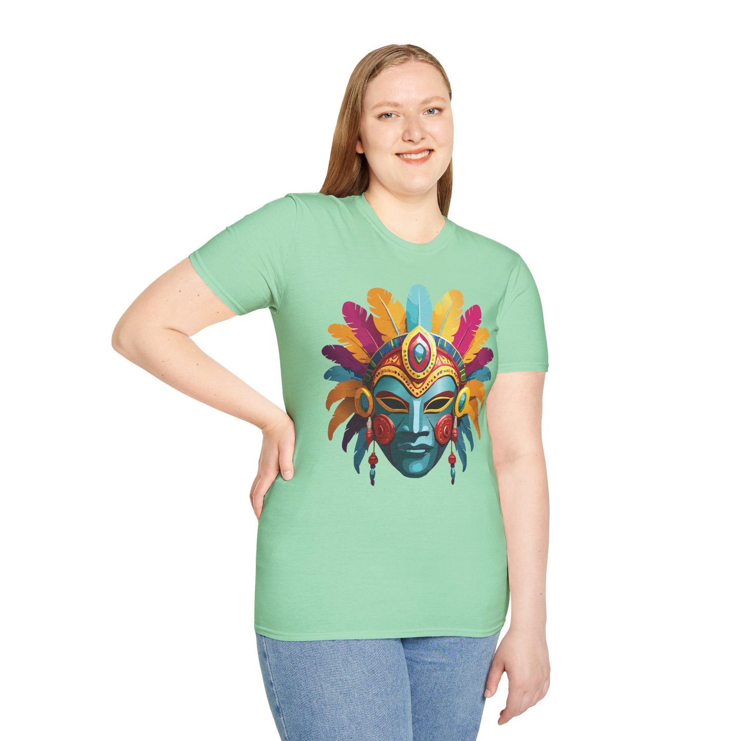 Mask Tee Shirt Unisex Short Sleeve Graphic Tee Masquerade Design 100 Percent Ring Spun Cotton
