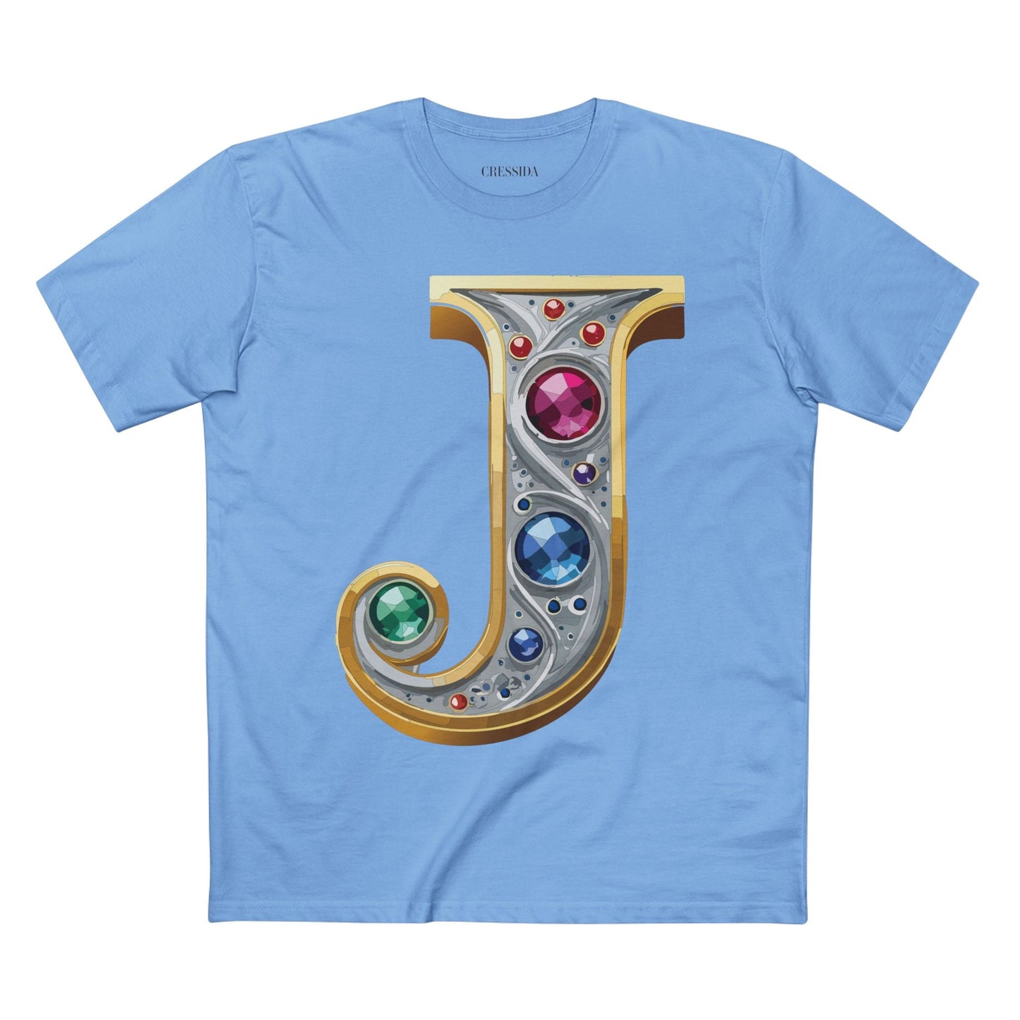 Letter J Graphic Design Tee Unisex 100 Cotton With Antique Gold Letters Artwork T-Shirt