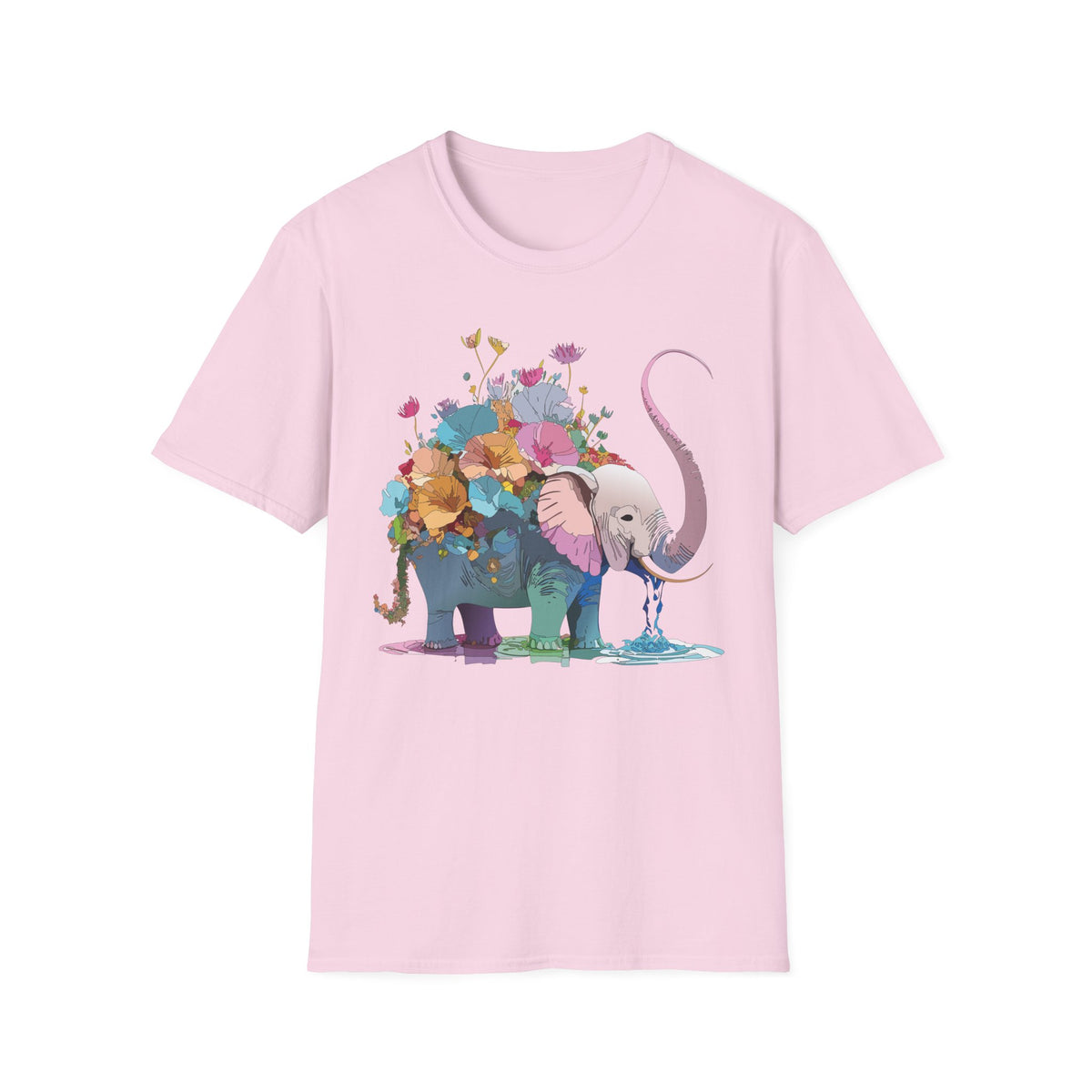 Floral Elephant T-Shirt | Watercolor Flowers, Pastel Safari Art