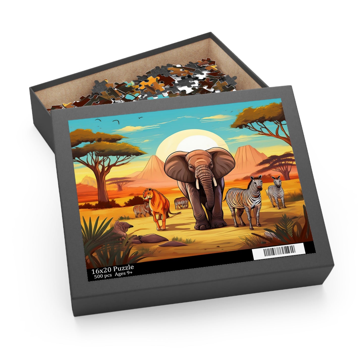 Animals on Safari Puzzle 500-Chipboard Pieces in Box | Kids Puzzles Size: 16" x 20",  Ages 9+ and Family pn42
