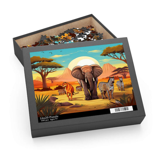 Animals on Safari Puzzle 500-Chipboard Pieces in Box | Kids Puzzles Size: 16" x 20",  Ages 9+ and Family pn42