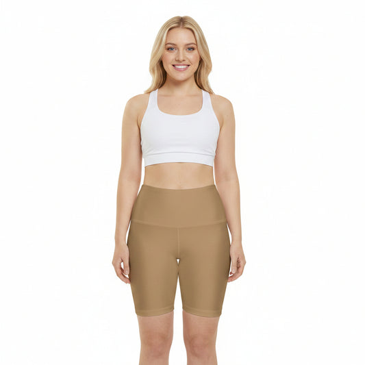 Camel High-Waist Women’s Workout Shorts — Neutral Tan Biker Shorts for Gym, Yoga & Everyday Activewear
