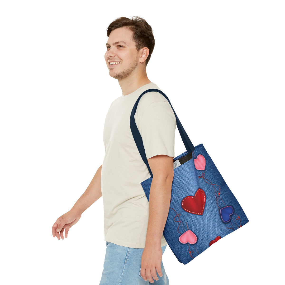 Love Day Graphic Design Denim Fabric Imitation Print Unisex Canvas Bag POLY 3 Sizes Tote Bag 201-23