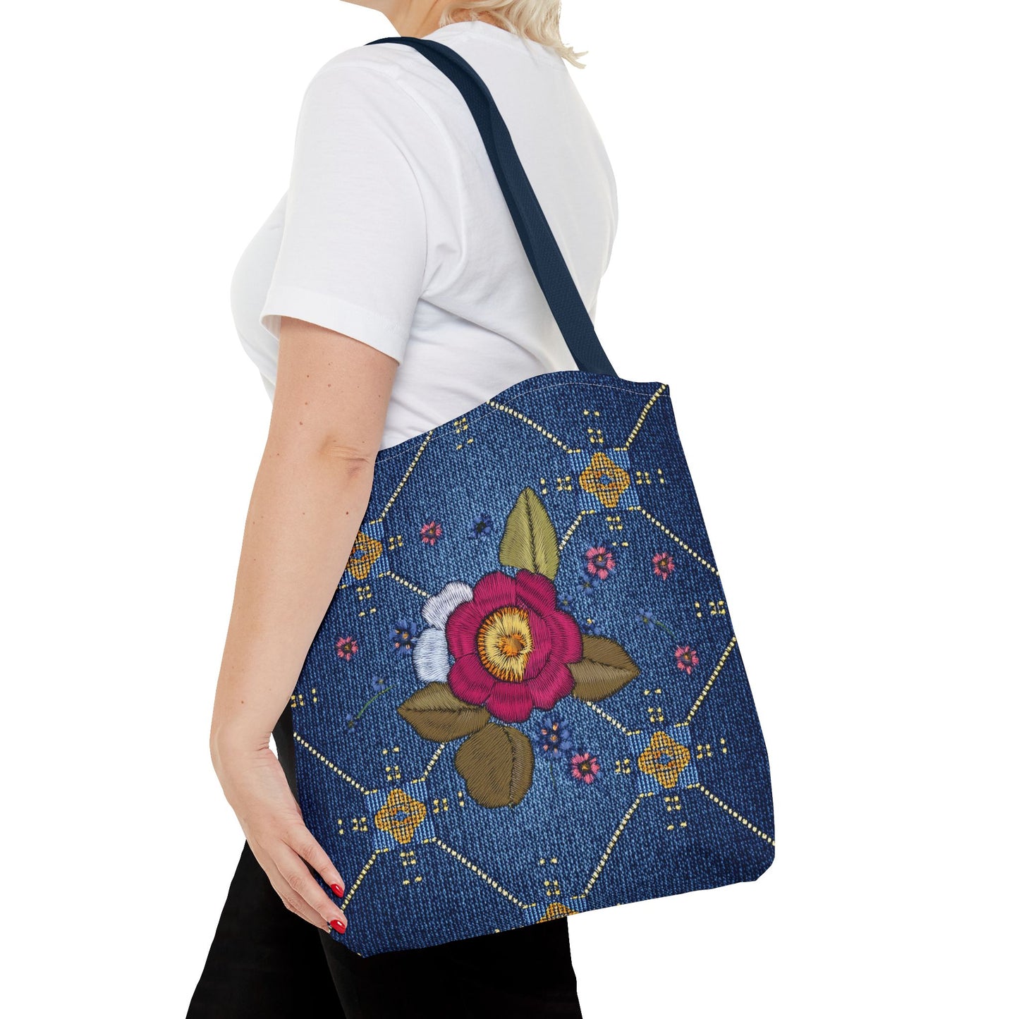 Denim Fabric Imitation Print Unisex Canvas Bag Poly Spun 3 Sizes Tote Bag 159-2