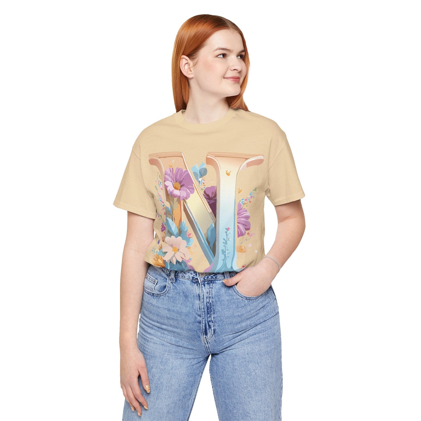 Letter N Shirt Graphic Tee Unisex Jersey Short Sleeve Vintage Style Adelpha Art Design