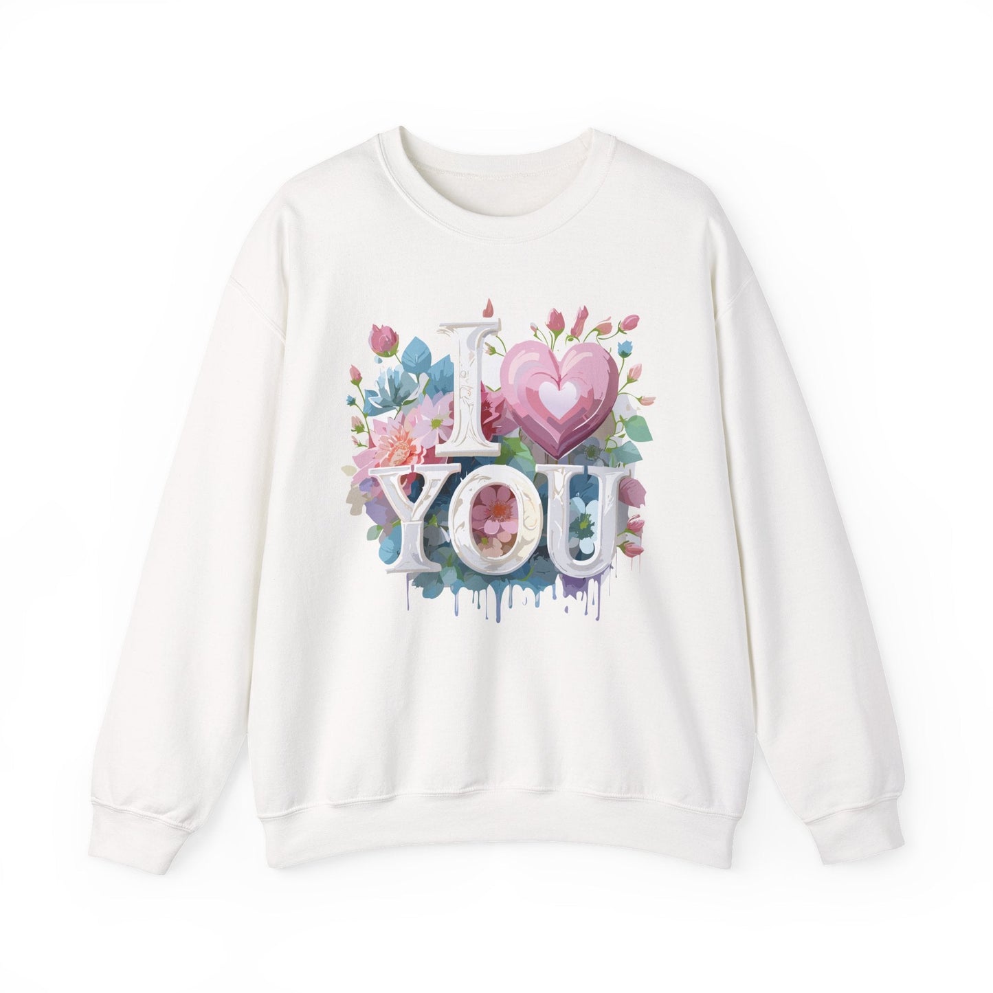 Floral Love Sweatshirt Unisex Valentine Day Flower Print Crewneck Gildan 18000 Cozy