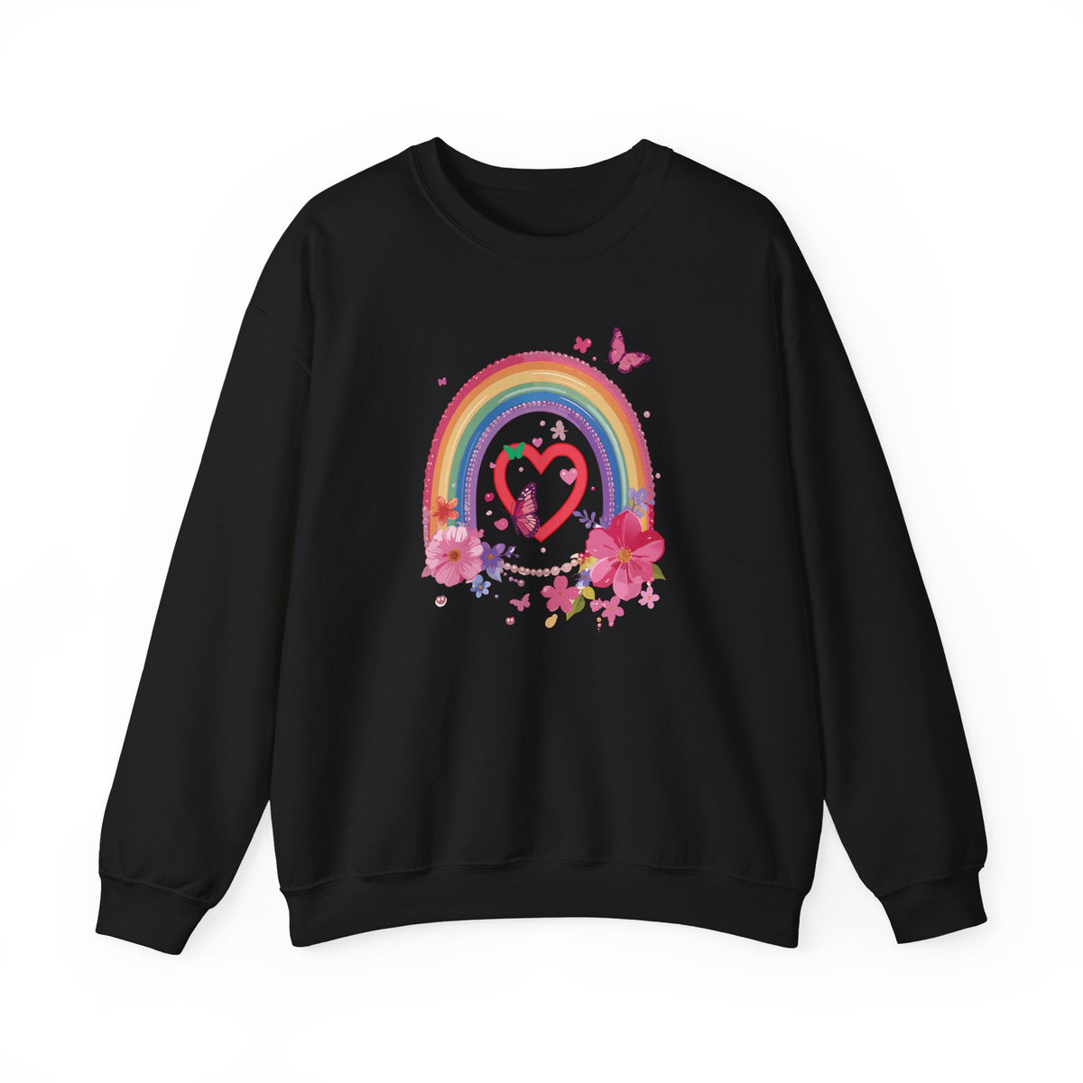 Rainbow Heart Sweatshirt, Floral Heart Sweatshirt, Floral Love Sweatshirt, Valentine's Day Sweatshirt, Rainbow Heart Floral Sweatshirt 112