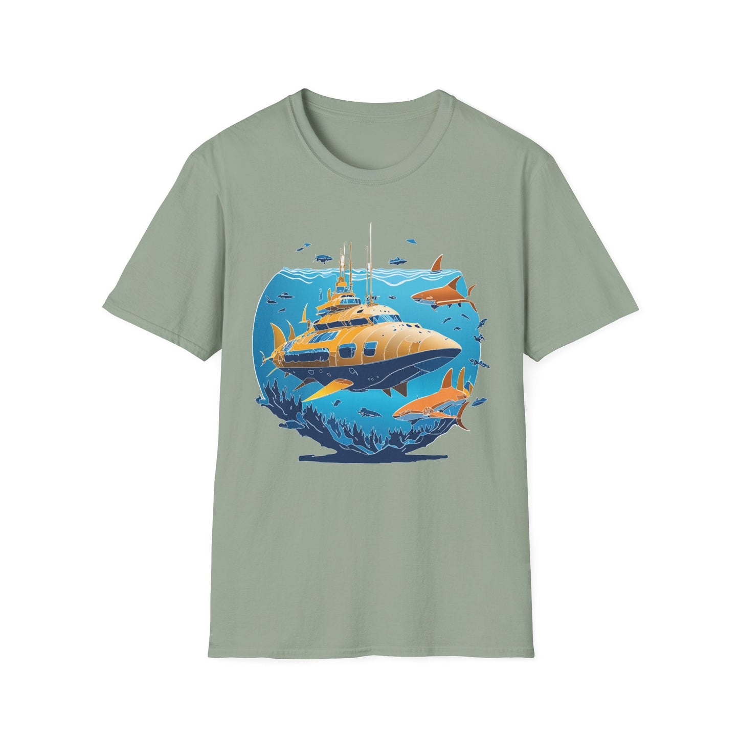 Ocean T Shirt Unisex Gildan Softstyle 64000 100 Percent Cotton Ring Spun U Boat Design Graphic