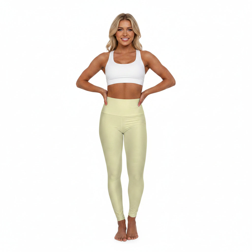 Pale Yellow Color High-Waist Yoga Leggings Women's Seamless Poly-Span Stretchy Pants XS-2XL