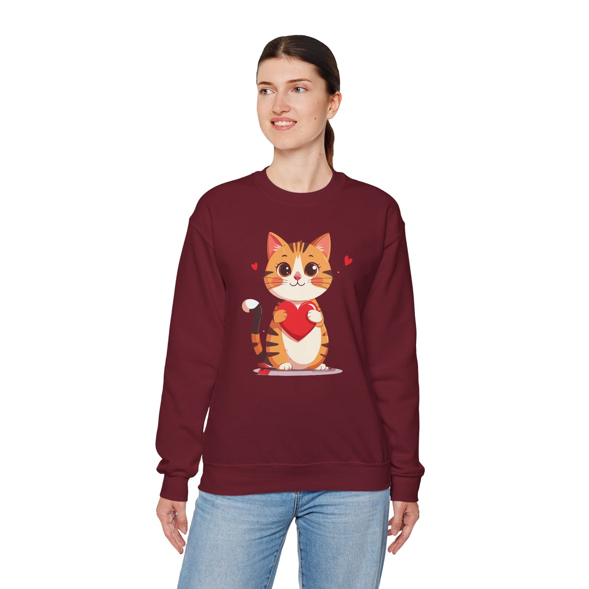 Cat Heart Sweatshirt, Heart Sweatshirt, Cat Sweatshirt, Valentine's Day Sweatshirt, 50/50 Cotton-Poly Animal Sweatshirt 103