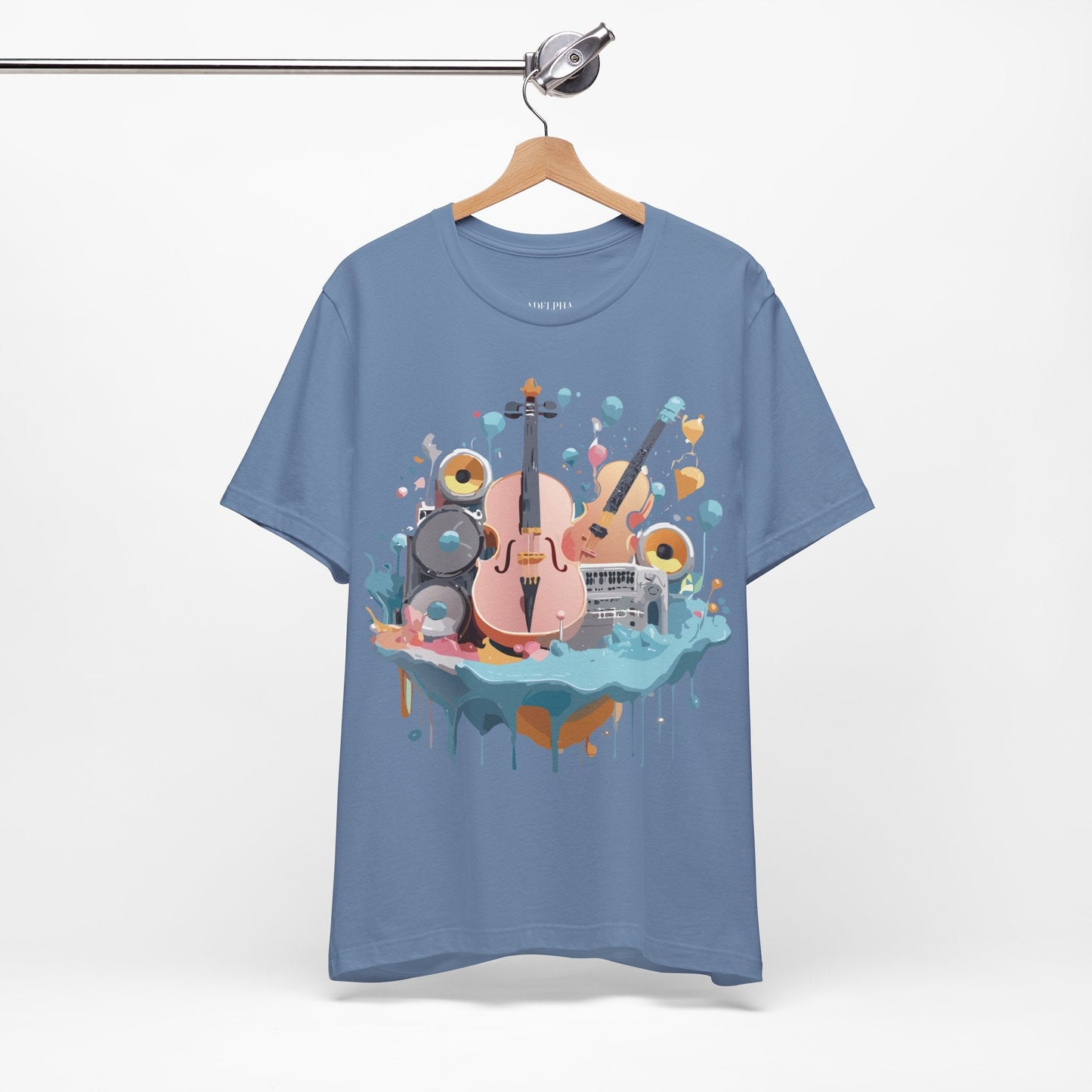 Music Graphic Unisex 100 Cotton Vintage Art with Musical Elements Tee 90