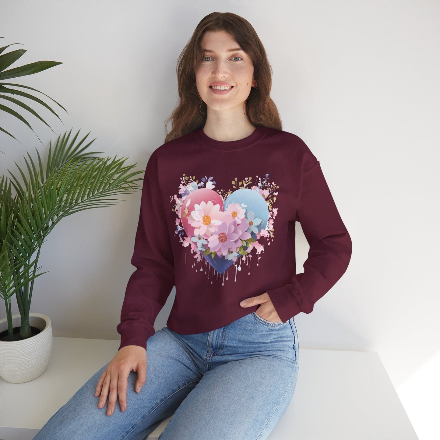 Floral Heart Unisex Crewneck Sweatshirt Gildan 18000 Heavy Blend 50 Cotton 50 Polyester