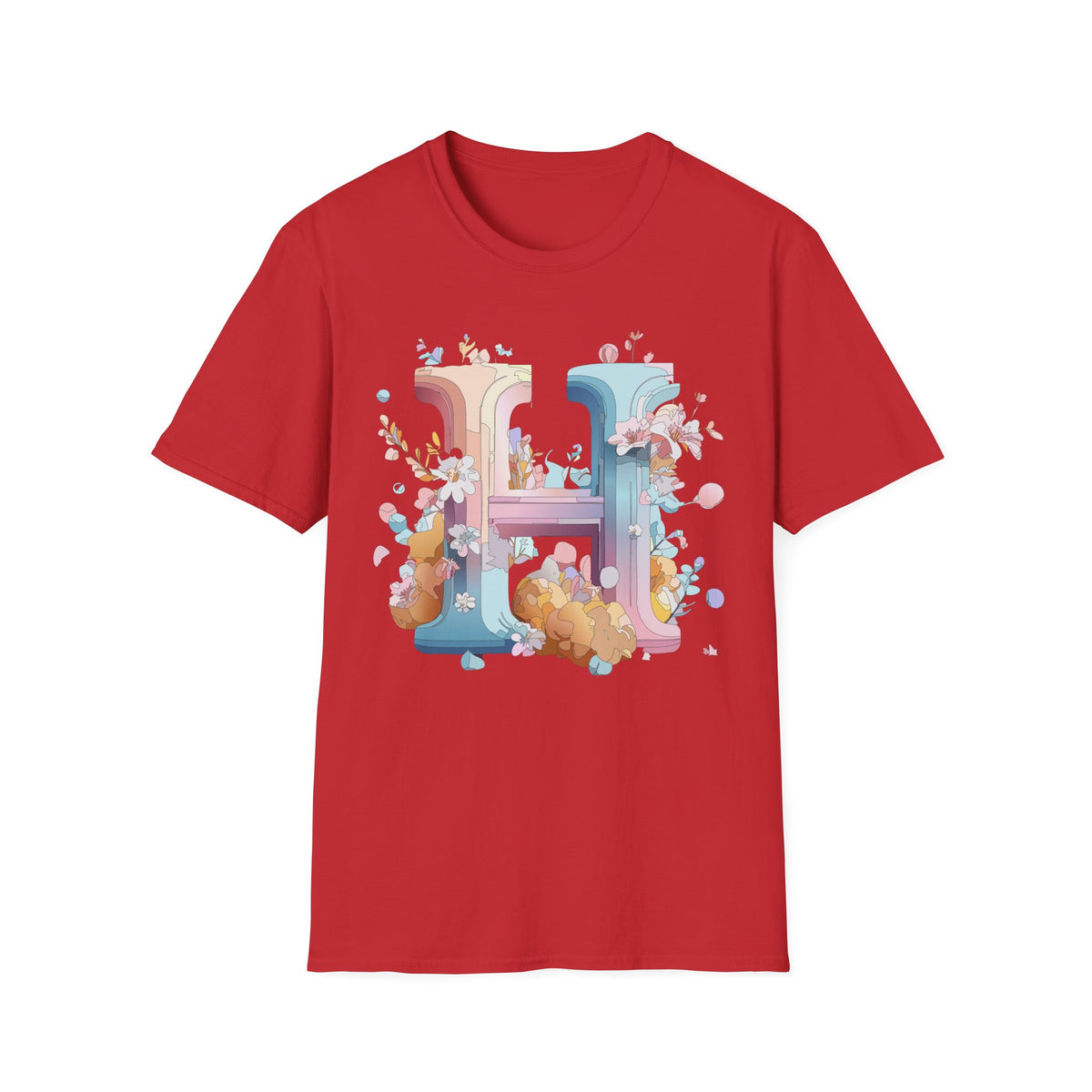 Floral Letter H T-Shirt | Pastel Botanical Monogram Tee