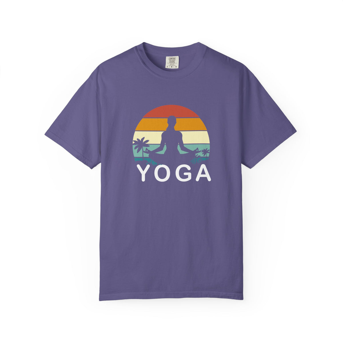 Sunset Yoga Retro Meditation Palm Trees Unisex Comfort Colors Garment-Dyed Heavyweight 100 Cotton Art Design T-Shirt w187