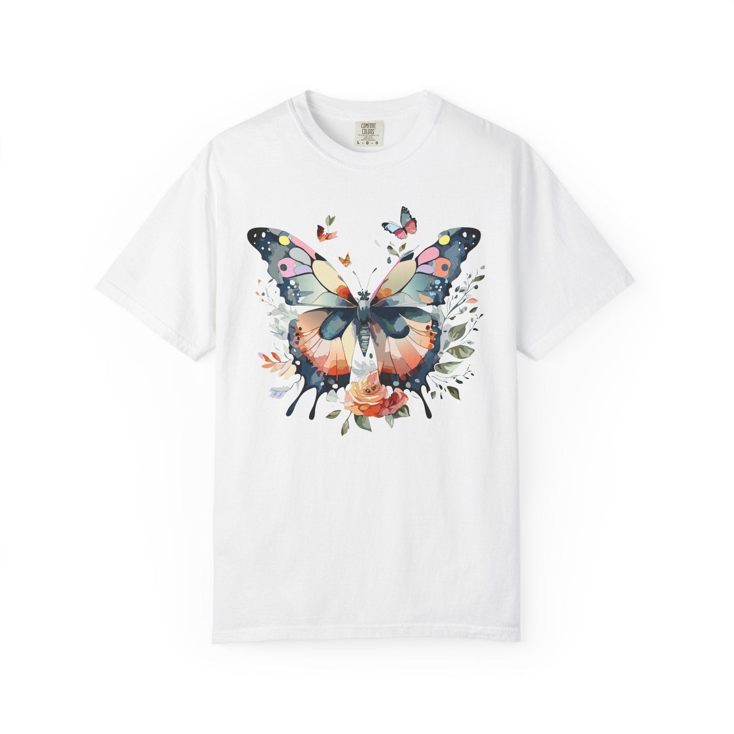 Butterfly Floral Print T-Shirt Botanical Design Unisex Heavy Cotton Tee b3