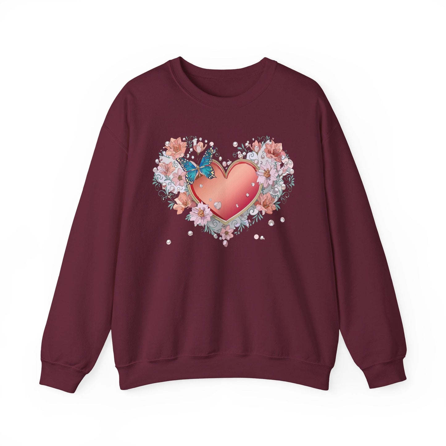 Unisex Floral Heart Sweatshirt With Love Graphic For Valentines Day Gift Cozy Winter Wear