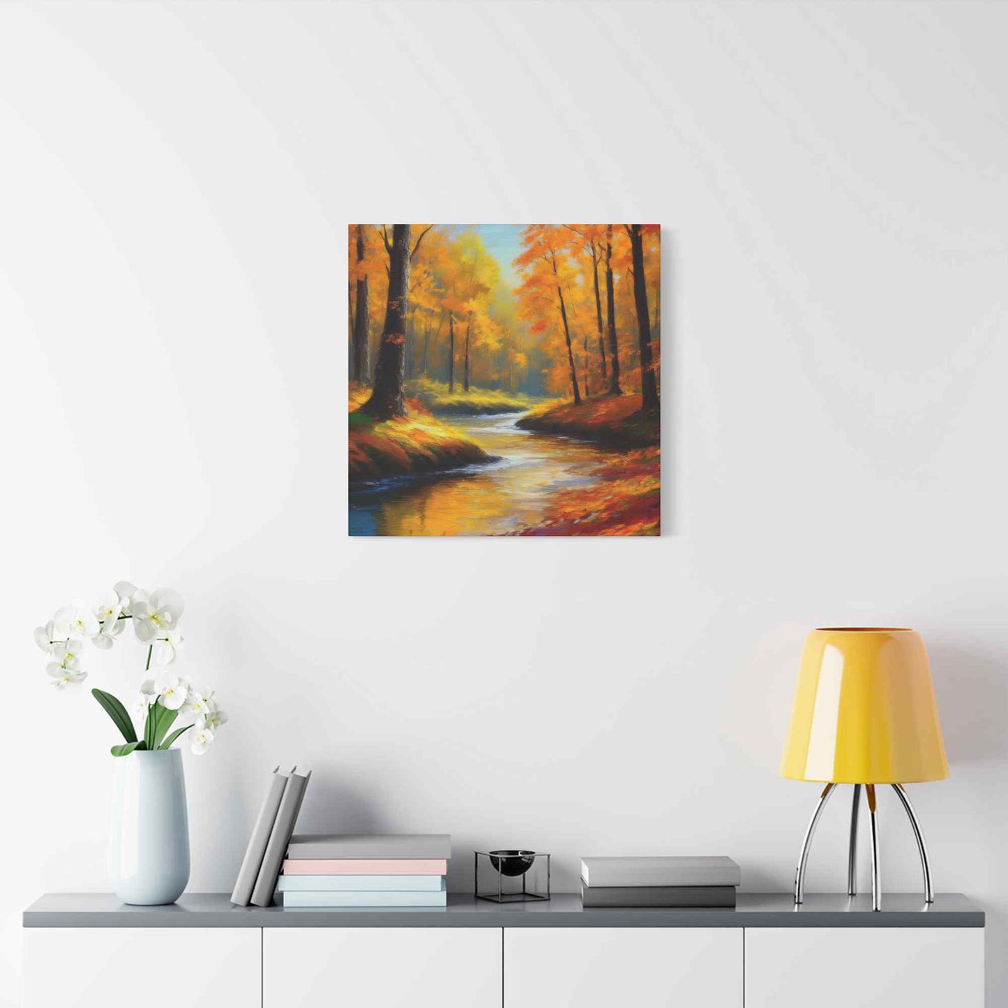 Fall Forest Print Canvas, Oil Paint Print 20x20, 24x24, 30x30, 32x32, 36x36 Art Design Print Pine-Wood Inner Frame MC-99