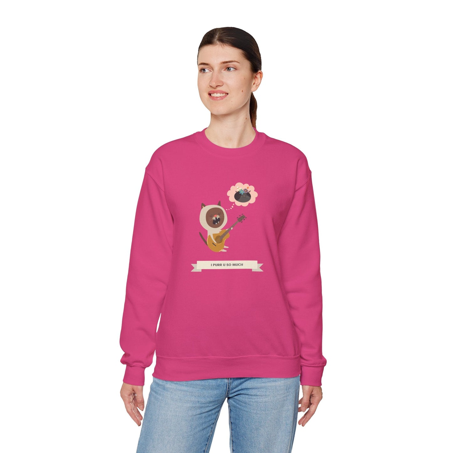 Cat with Guitar Sweatshirt, Love Sweatshirt, Cat Sweatshirt, Valentine's Day Sweatshirt, 50/50 Cotton-Poly Animal Sweatshirt 127