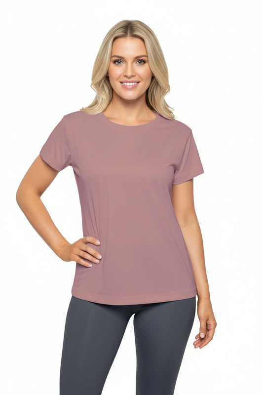 Rosy Taupe Women's Sports Jersey Short Sleeves 100% Poly Solid Mauve Color Print Athletic Tee